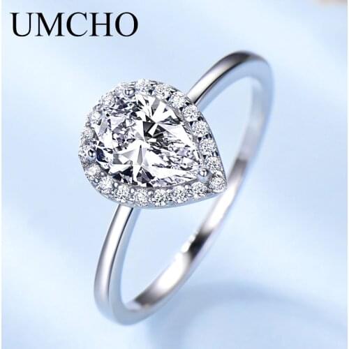 UMCHO Romantic Pears Shape Wedding Rings Real 925 Sterling Silver Rings For Female Engagement Gift Fine Jewelry High Quality