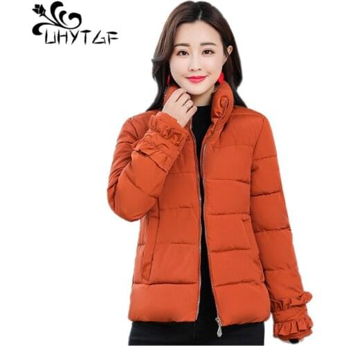 UHYTGF Winter Women Jacket Short Down Outwear Female Winter Coat Cotton Padded Warm Jacket Outwear Women Down Cotton Coats X502