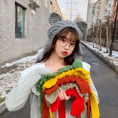 2021 Winter Women Beanie Frog Hats Handmade Crochet Knitted Hat Girls Fashion Costume Skullies Cute Hip-hop Cap шапка женская