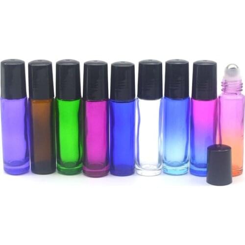 1pcs Colorful 10ml Roller Glass Bottle Empty Fragrance Perfume 10CC Essential Oil Roll-On Black Plastic Cap
