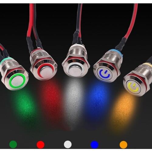 1PC LED Bulb Night Light Button Switch 12mm Instantaneous Latching Flat Metal Switch Waterproof Wholesale