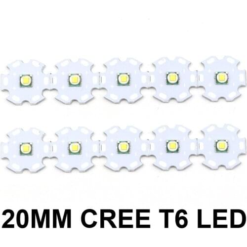 10pcs XM-L T6 LED Emitter10W T6 LED Lamp LED Bead Emitter with 20MM Base board LED Flashlight light Bulb Chip Diode