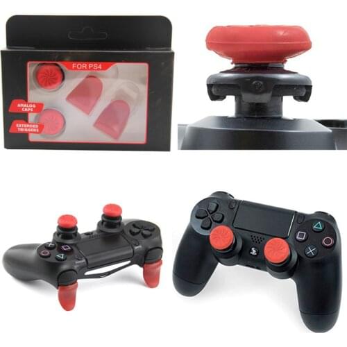 Bevigac 2PCS Non-slip Soft Silicone Thumbstick Grip High-Rise Caps Covers + 2PCS Trigger Extenders for Sony PS4 Controller