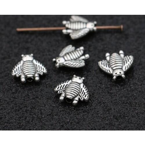 30pcs Antique Silver Plated Bee Spacer Beads for Jewelry Making Bracelet Loose Beads DIY Jewelry Accessories 10mm