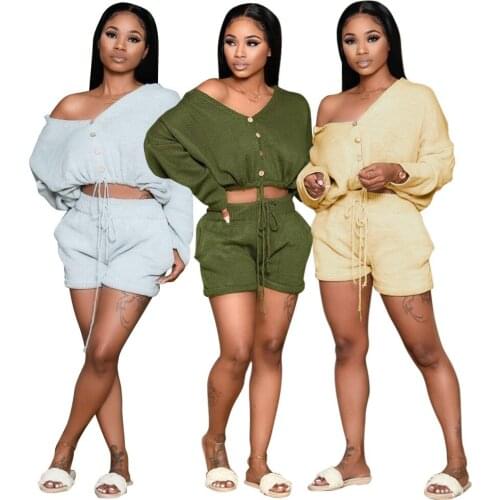 49A6589 Autumn Winter Women Casual Fashion Home Sweater Bandage Two Piece Set Top and Pants Tracksuit Sweatsuit Outfits Hot