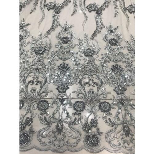 African Lace Fabrics with beads J-2186811 High Quality Lace French Lace Fabric Nigerian Tulle Lace Fabrics For Wedding Dress