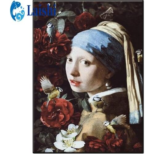 5D DIY Diamond Painting Girl with pearl earrings Cross Stitch Full Drill Embroidery Mosaic Picture Of Rhinestone Gift Home Decor