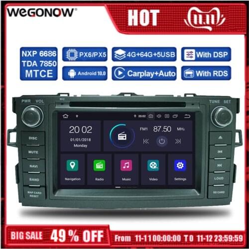 DSP PX6 IPS Android 10 4GB RAM 64GB Car DVD Player Wifi GPS map RDS Radio DVR TPMS Bluetooth 5.0 For Toyota AURIS 2007-2010 2011
