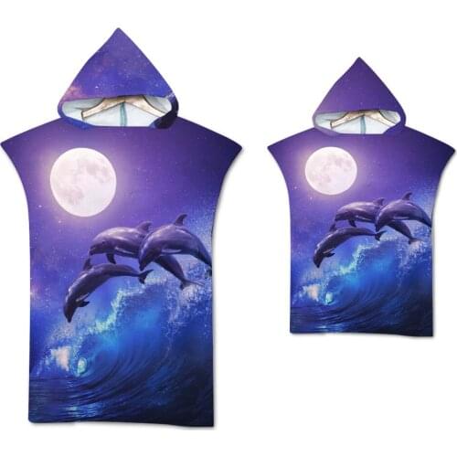 3D Printed dolphin Bath Beach Towel Microfiber Hooded Robe Towel Poncho for Swimming Beach Surf unisex Bathrobe Beachwear