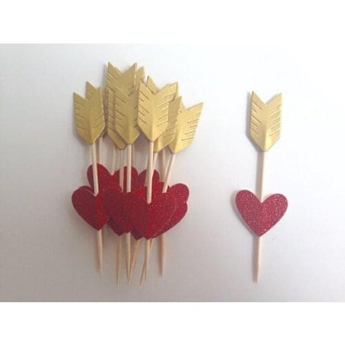 Glitter Heart and Arrow Cupcake Toppers birthday rustic Wedding Bridal Shower Engagement Party food picks