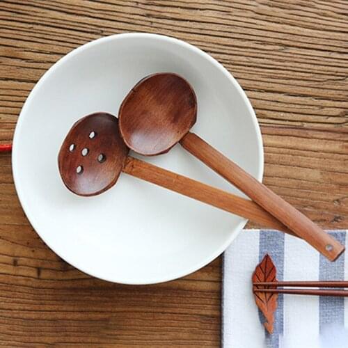 Wooden Spoon Colander Tableware Kitchen Cooking Durable Spoon Ramen Hot Pot Colander Long-handled Strainer