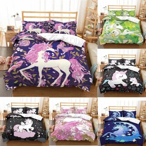 Home Textile Luxury 3D Unicorn Print 2/3Pcs Comfortable Duvet Cover PillowCase Bedding Sets Queen and King EU/US/AU Size
