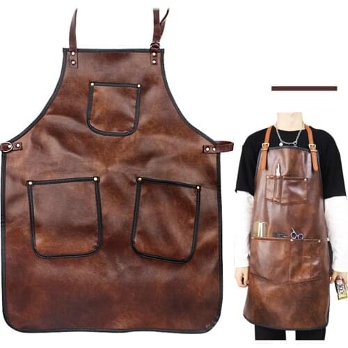 Chef Apron for Men Women Waterproof Leather Apron for Kitchen BBQ Cooking Barber Barista Apron Handworking