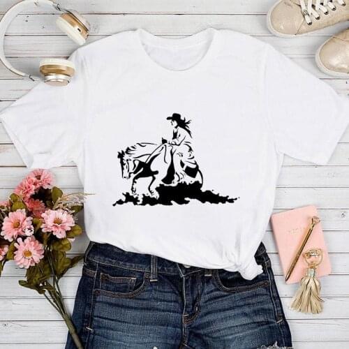 Women T-shirt Horse Print Graphic Casual T Shirt Women Short Sleeve Loose Aesthetic Tshirt Tees O Neck Tops Ladies Tee Top