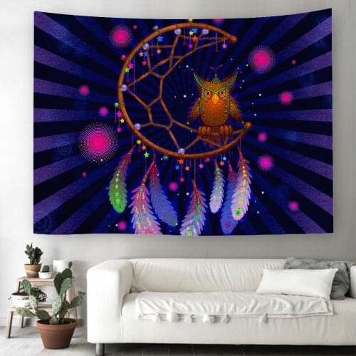 Feather Tapestry Cartoon Owl Wall Hanging 3D Print Bohemia Tapestry Home Textile Wall Tapestry For Bedroom Dark Wall Carpets