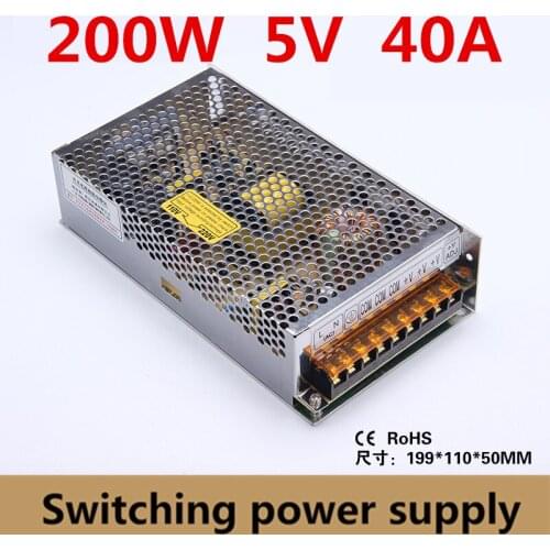 200W Switching power supply output DC 5V 40A for LED Strip CNC 3D Print equipment inductry Input ac 110-220V CE Rohs (S-200-5)