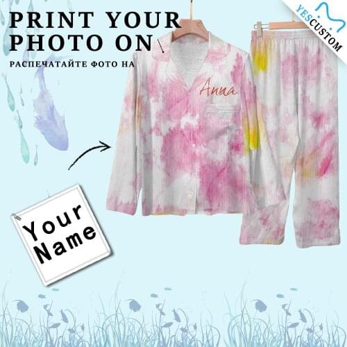 Custom Name Family Clothes Home Look Tie Dye Design Women Personalized Unique Gift Female Indoor Girl Long Soft Pajama Set Suit