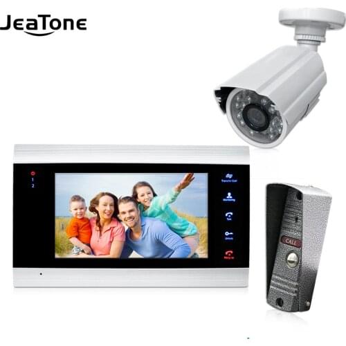 JeaTone 4 Wired Video Door Phone Intercom Doorbell Home Security System Door Speaker Call Panel+7 inch Monitor +1200TVL Camera