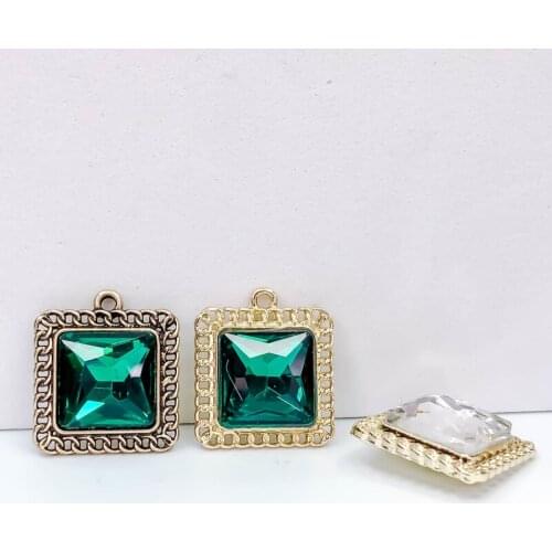 KC Gold Square Rhinestone Eardrop Crystal Pendant Charms Necklace Earring Accessories Jewelry Component Diy Material 6pcs