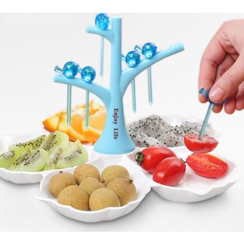 5 Grids Creative Serving Tray With Bird Handle Fruit Forks Plastic Snack Plate Candy Dessert Dish for Wedding Birthday Party