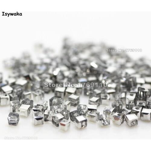 Isywaka 1980pcs Cube 2mm Half Silver Color Square Austria Crystal Beads Charm Glass Beads Loose Spacer Bead DIY Jewelry Making