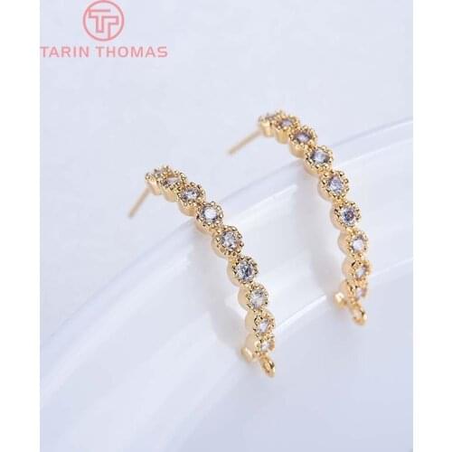 4PCS height 24MM 24K Gold Color Plated Brass with Zircon Earrings Hook High Quality Diy Jewelry Findings Accessories