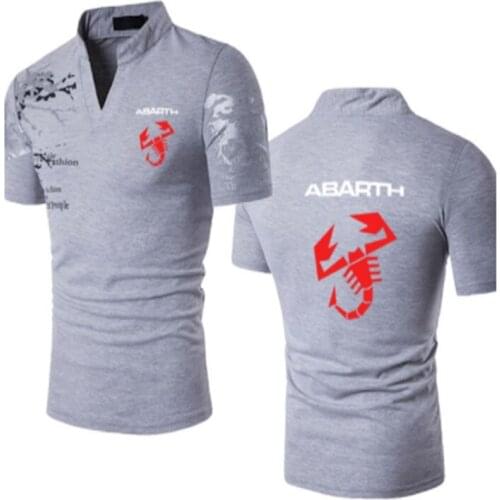 Summer Stand-up collar Printed Mens T-Shirt Abarth car logo cotton Casual high quality tees short sleeve Harajuku Tees