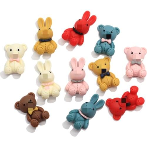 Cute Cartoon Bow Bear Rabbit Resin Decoration Crafts Flat Back Cabochon Scrapbook Hair Clips DIY Embellishments Accessories