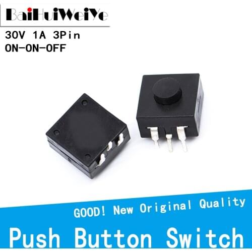 20Pcs/lot DC 30V 1A 3Pin Black Mini Push Button Switch for Electric Torch 3P Curved 2 On 1 Off Flashlight Switchs ON-ON-OFF