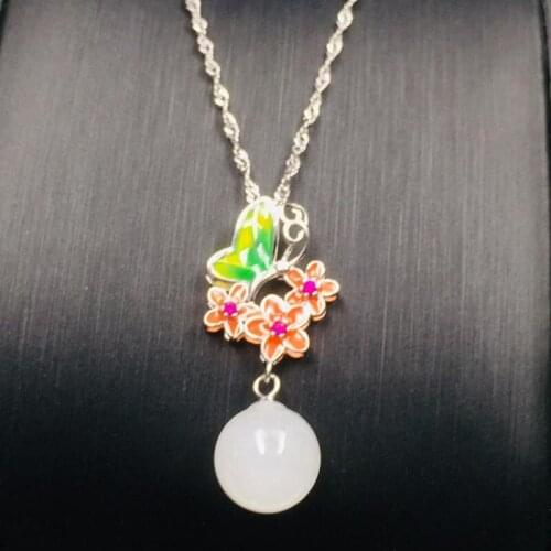 Fashionable S925 Iris Necklace with Pure Silver Hetian Jade Pendant In 2019, Designed for Womens Jewelry