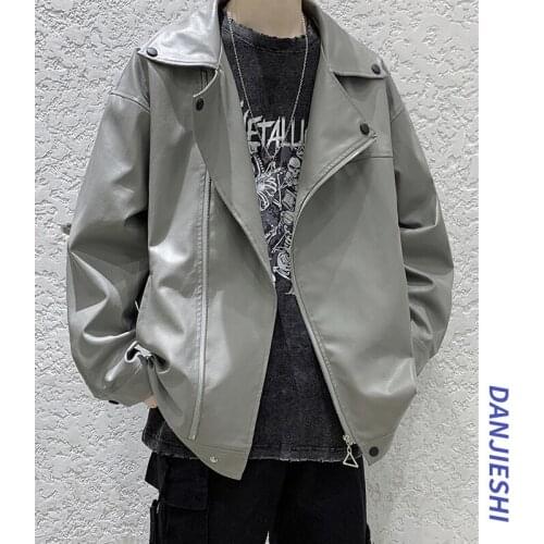 Spring Autumn New Brand Casual Motor Biker Leather Jacket Coat Men Zipper Outwear Black Gray Faux Leather Jackets Men