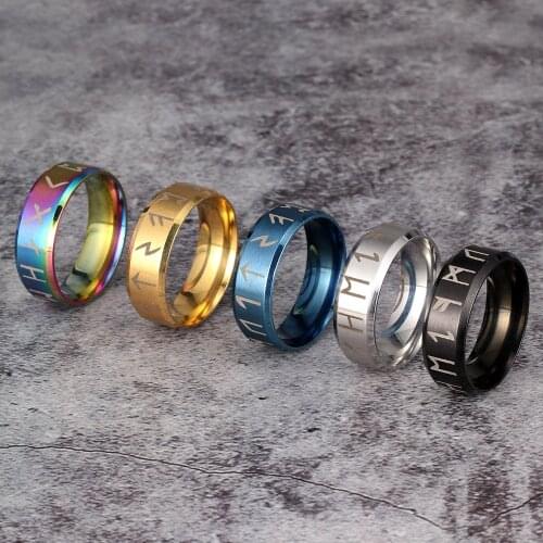 Stainless Steel Mens Viking Rune Ring with Elder Futhark Nordic Rune Rings Mythology Viking Jewelry Rings For Women Dropshippin