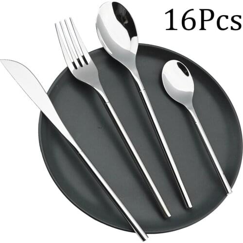 16Pcs Cutlery Dinnerware Set Fork Spoon Knife Tableware Set 304 Stainless Steel Silverware Set Kitchen Western Food Restaurant