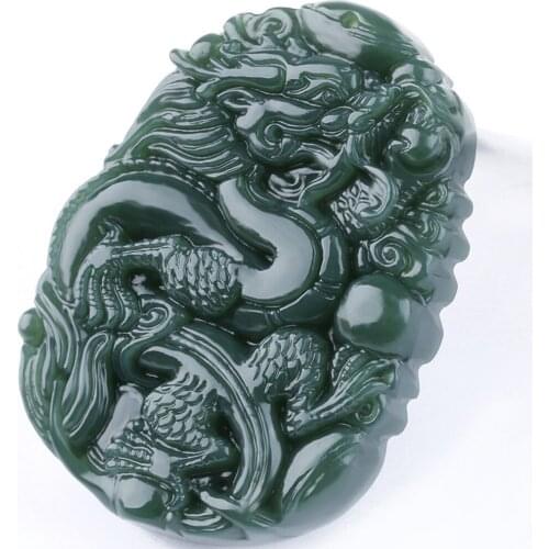 Natural Nephrite Dragon Pendant Qing Yu Dragon Necklace Quartz Crystal Jade Pendant Healing Crystal Stone Charms Jewelry Gift