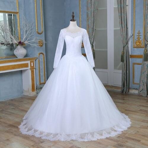 2021 New Ball Gown Simple Lace Bridal Dress Long Sleeve Princess Wedding Dresses Elegant Corset Wedding Gowns Vestidos De Noiva