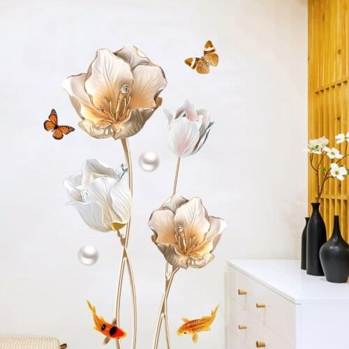 New 5D wall stickers Butterfly tulip PVC removable waterproof DIY stickers TV backdrop decorative painting creative wallpaper