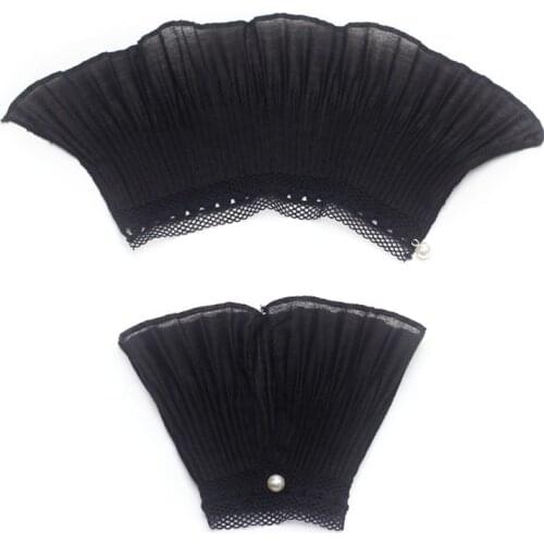 2021 New Literary Fresh Women Floral Lace Horn Cuff Imitation Pearl Button Fake Sleeve