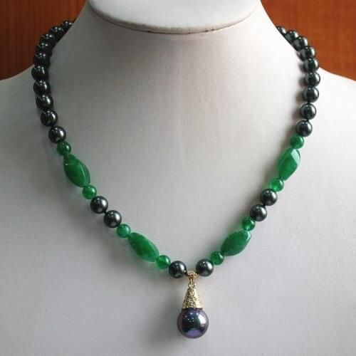 3 styles 8mm black shell pearl necklace & 12mm shell pearl pendant