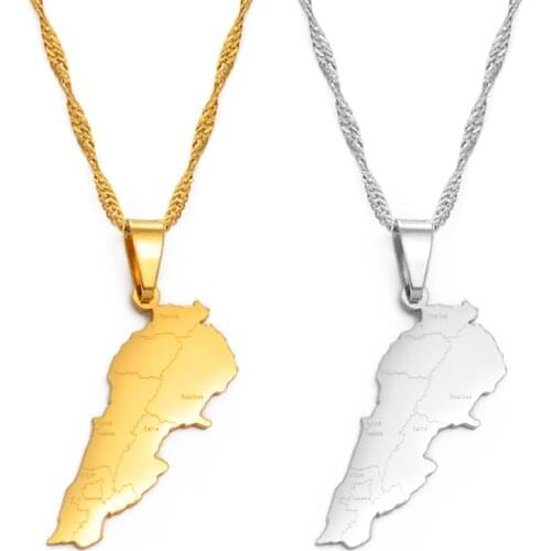 Anniyo Liban Map With Cities Pendants Necklaces Gold Color Jewelry Lebanon Map Chain Necklaces #203621