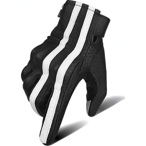 Summer Breathable Touch Screen Motorcycle Riding Leather Gloves Anti-drop Locomotive Rider Full Finger Gloves Retro Four Seasons