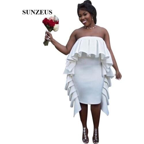 Sheath Strapless Ivory Party Dresses 2019 Knee Length Black Girls Prom Dress With Ruffles Formal Engagement Gowns