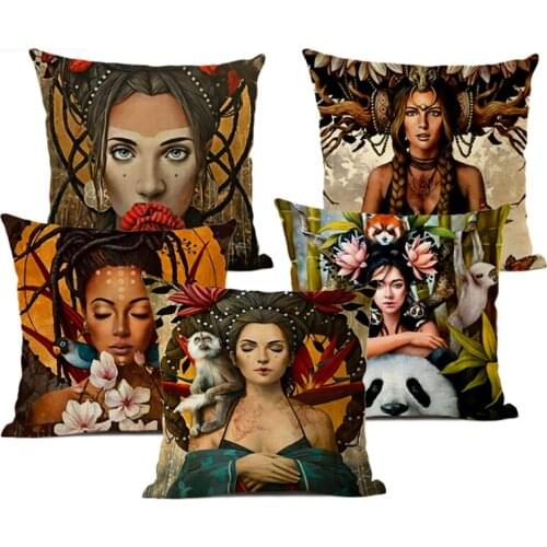Popular Decorative Cushion Cover Portrait Oil Painting Decorative Pillow Cover 45*45cm Gallery Sofa Cushion Cover Chair Cover