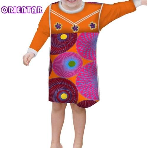 Casual Kids Girl African Dresses Long Sleeve White Lace Patchwork African Print Clothes Cotton Dress for Baby Girls WYT330