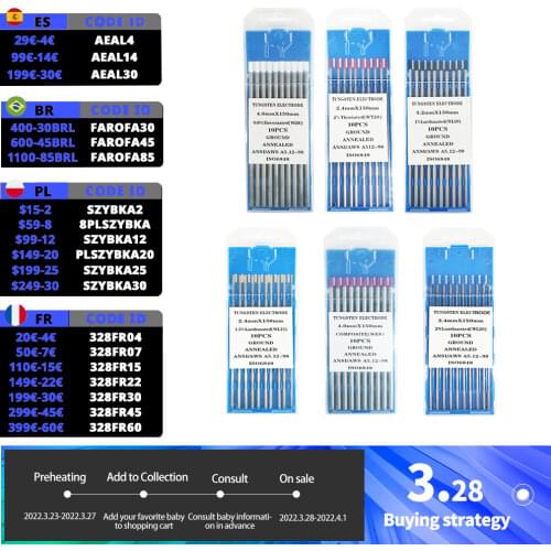 Professional 150mm Tungsten Electrodes 1.0 1.6 2.0 2.4 3.2 4.0mm WT20 WL10 WL15 WL20 WC20 WZ8 WES WP Welder Machine Tig Rods