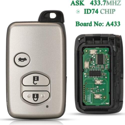 Bilchave 3pcs For Toyota Avensis Land Cuiser Prado Camry FOB3 Buttons Smart Remote Car Key 433Mhz ASK A433 Replacement