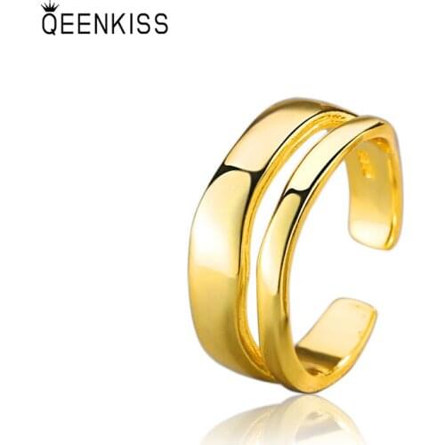 QEENKISS RG6121 2021 Fine Jewelry Wholesale Fashion Woman Girl Birthday Wedding Gift Irregular18KT Gold White Gold Opening Ring