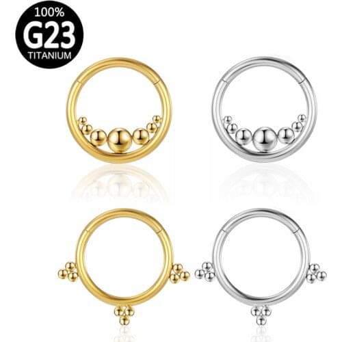 G23 Titanium Round beads Lip Earrings Clicker Hoop gold Nose Ring women Septum Piercing Hinged Segment Cartilage Tragus Piercing