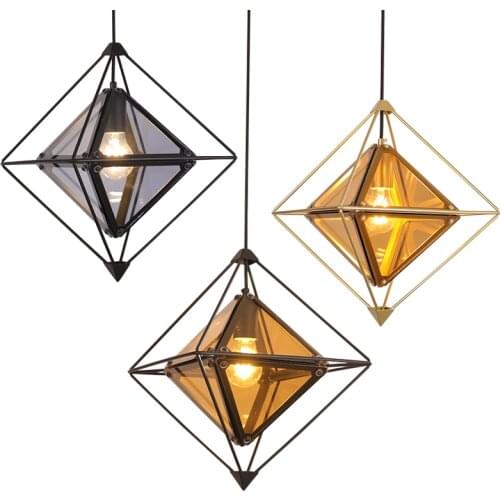 Nordic Glass Retro Luxury Pendant Lamp Diamond Cage Art Chandelier Lighting Restaurant Coffee Room Clothing Shop LED Lamp