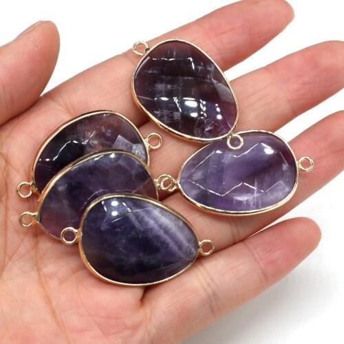 Natural Stone Connectors Faceted irregular Pendants Links Purple Crystal Charm for Jewelry Making Necklace 22x38mm