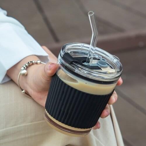 Straw Mug Coffee Cup with Cover Stainless Steel Silicone Coffee Insulated Water Cup Portable Outdoor Portable Cup for Gifts